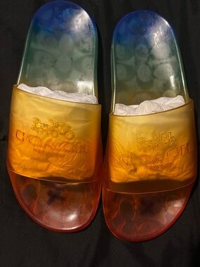 Coach Ulyssa Rubber Slide Sandals - Multi Ombre (Blue/Green/Yellow/Orange)